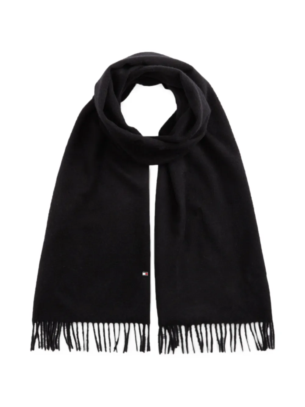 Tommy Hilfiger logo-plaque fringed scarf - Schwarz