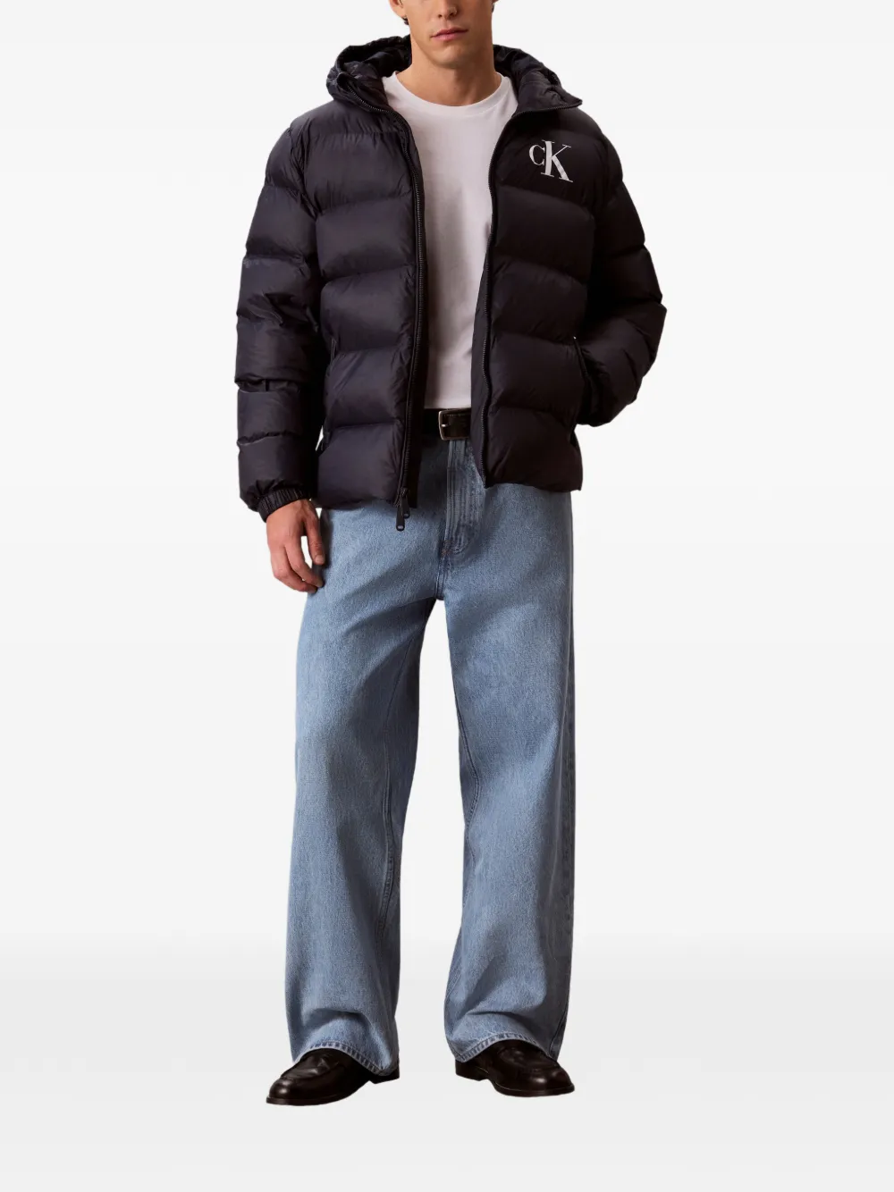 Calvin Klein Gewatteerd jack met capuchon en logoprint Blauw