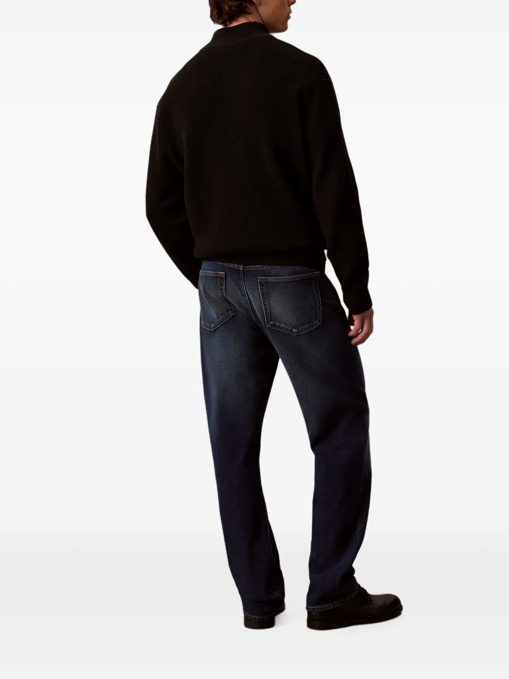 Calvin Klein Wafelgebreide trui met kwartrits Zwart