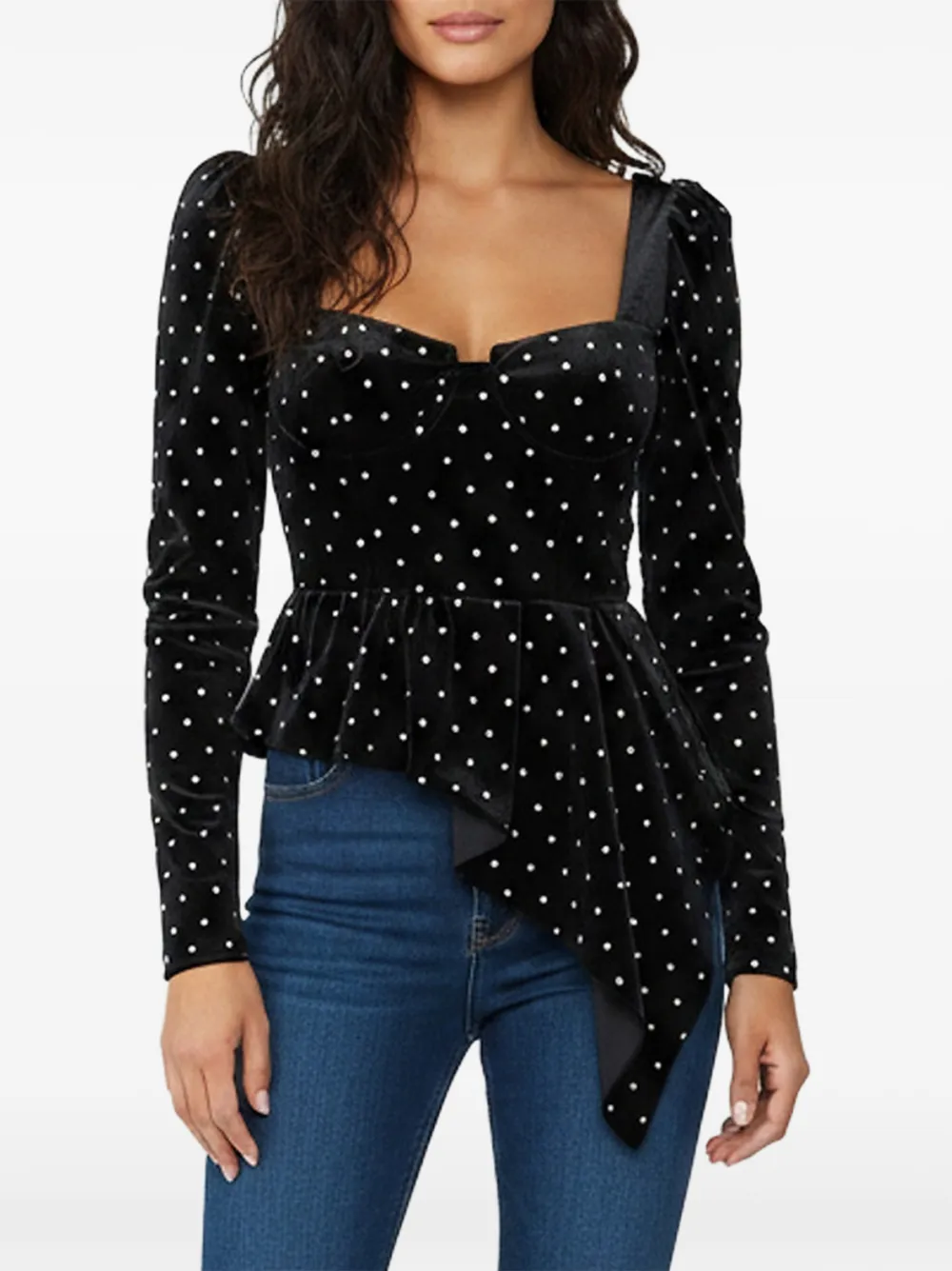 Self-Portrait diamante asymmetric top - Nero