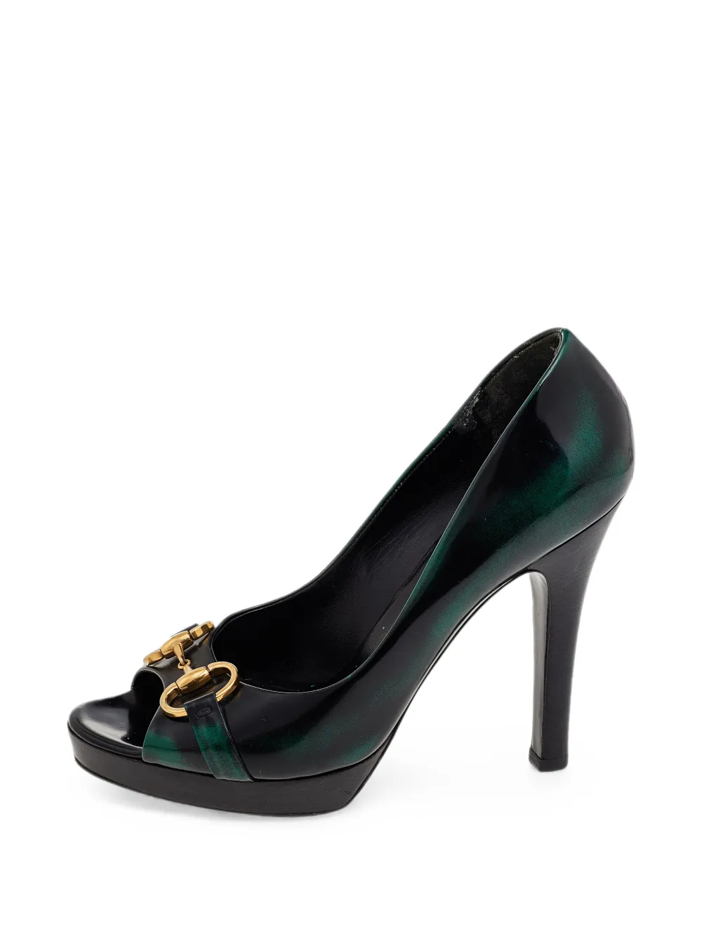 Gucci Pre-Owned Horsebit peep-toe leather heeled pumps - Grün