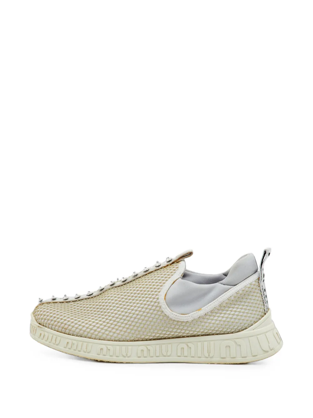 Miu Miu Pre-Owned crystal-embellished low-top sneakers - Nude