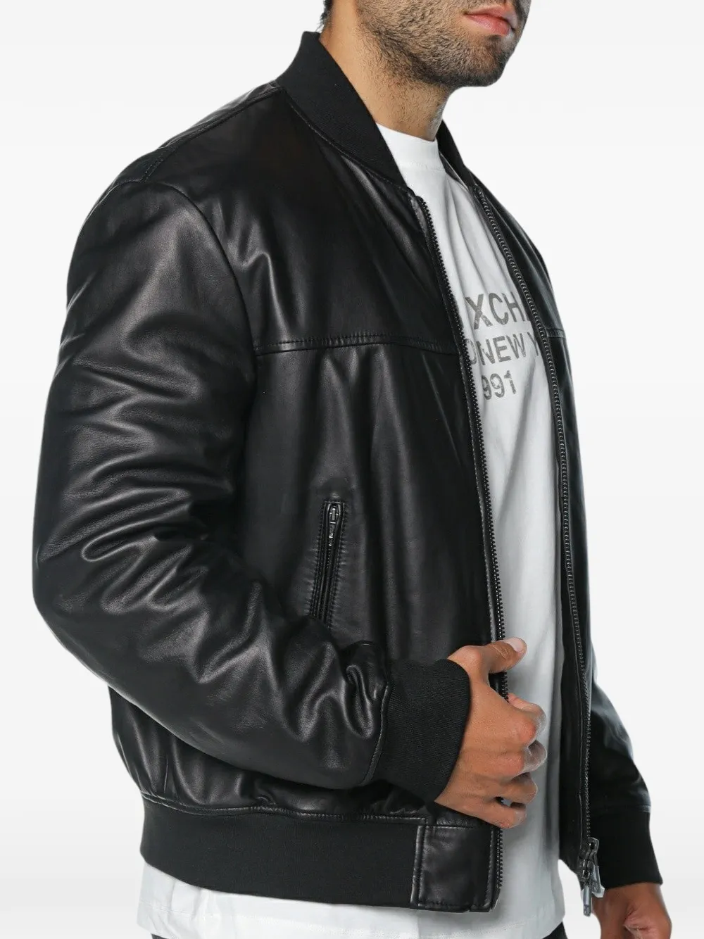 Armani Exchange leather blouson jacket Zwart