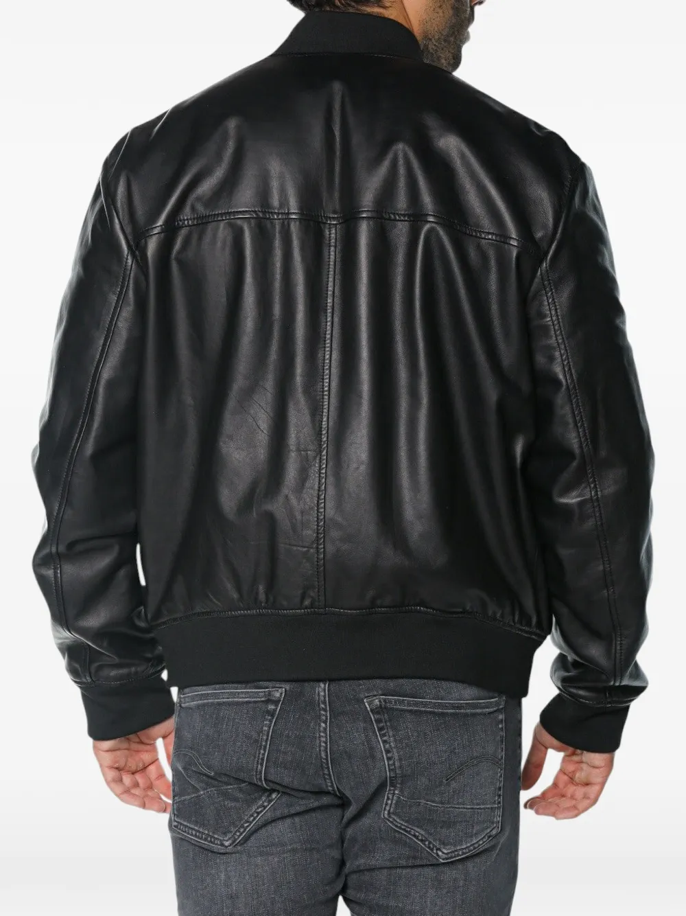 Armani Exchange leather blouson jacket Zwart