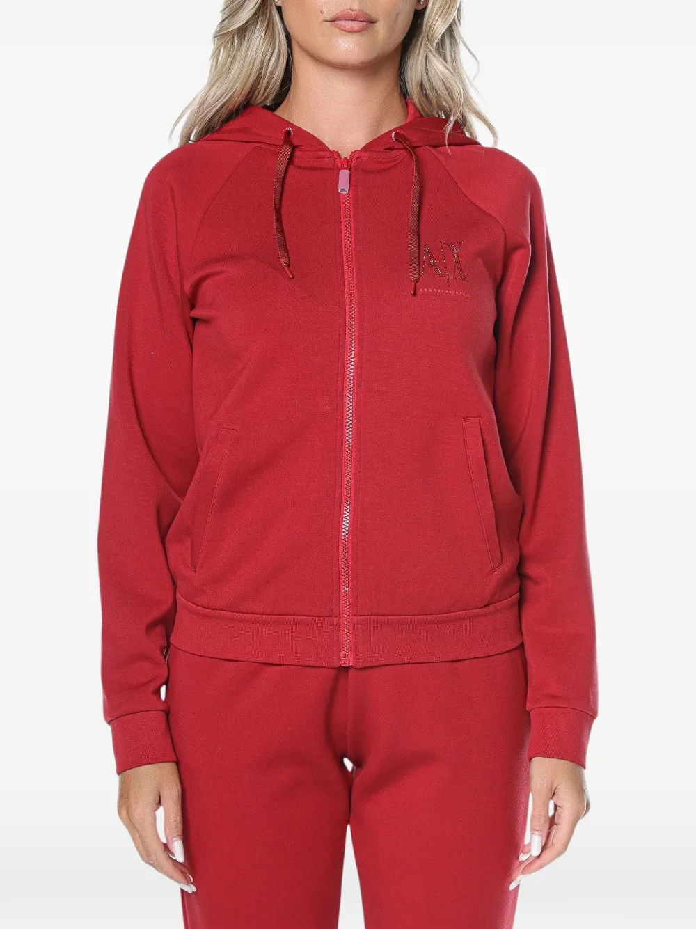Armani Exchange logo-embellished zip-up hoodie - Rosso