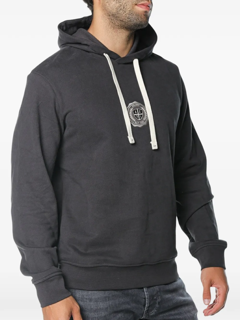 Armani Exchange logo-patch drawstring hoodie Grijs