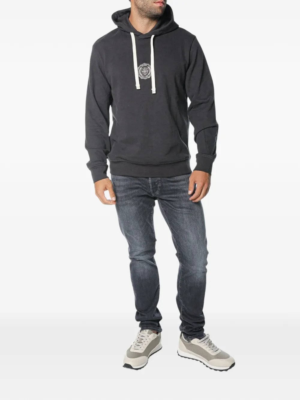 Armani Exchange logo-patch drawstring hoodie Grijs