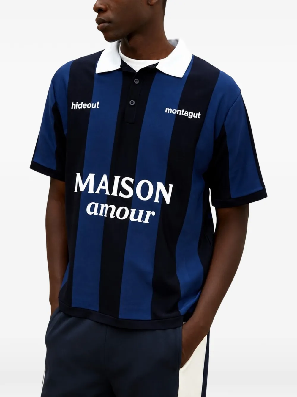 Maison hideout striped slogan-print polo shirt - Blu
