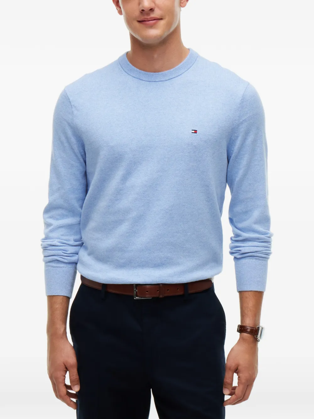 Tommy Hilfiger Trui met geborduurd logo en ronde hals Blauw