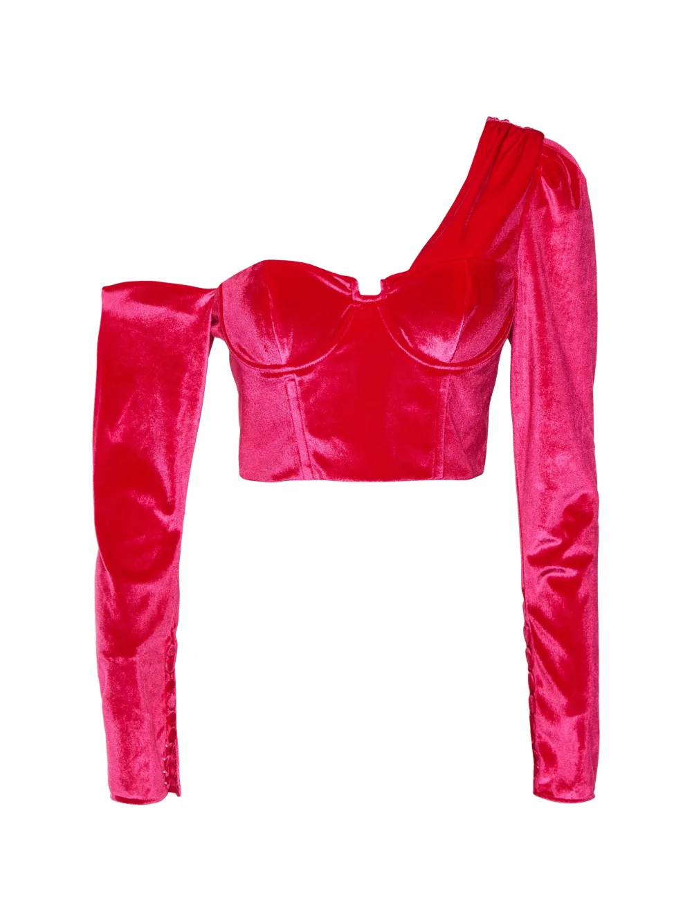 Self-Portrait one-shoulder velvet crop top - Rosa