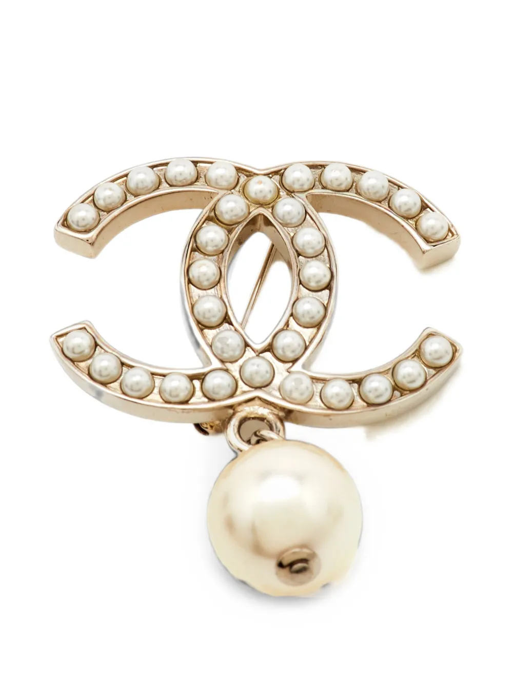 CHANEL Pre-Owned CC faux-pearl brooch - Gold