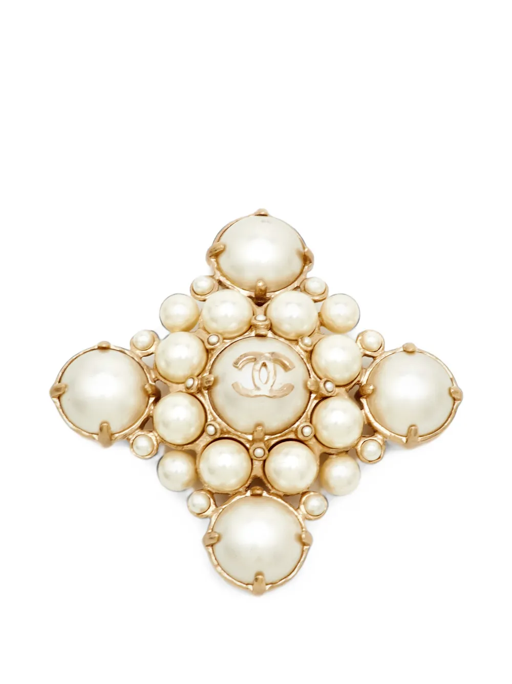 CHANEL Pre-Owned CC logo-motif faux-pearl brooch - Oro