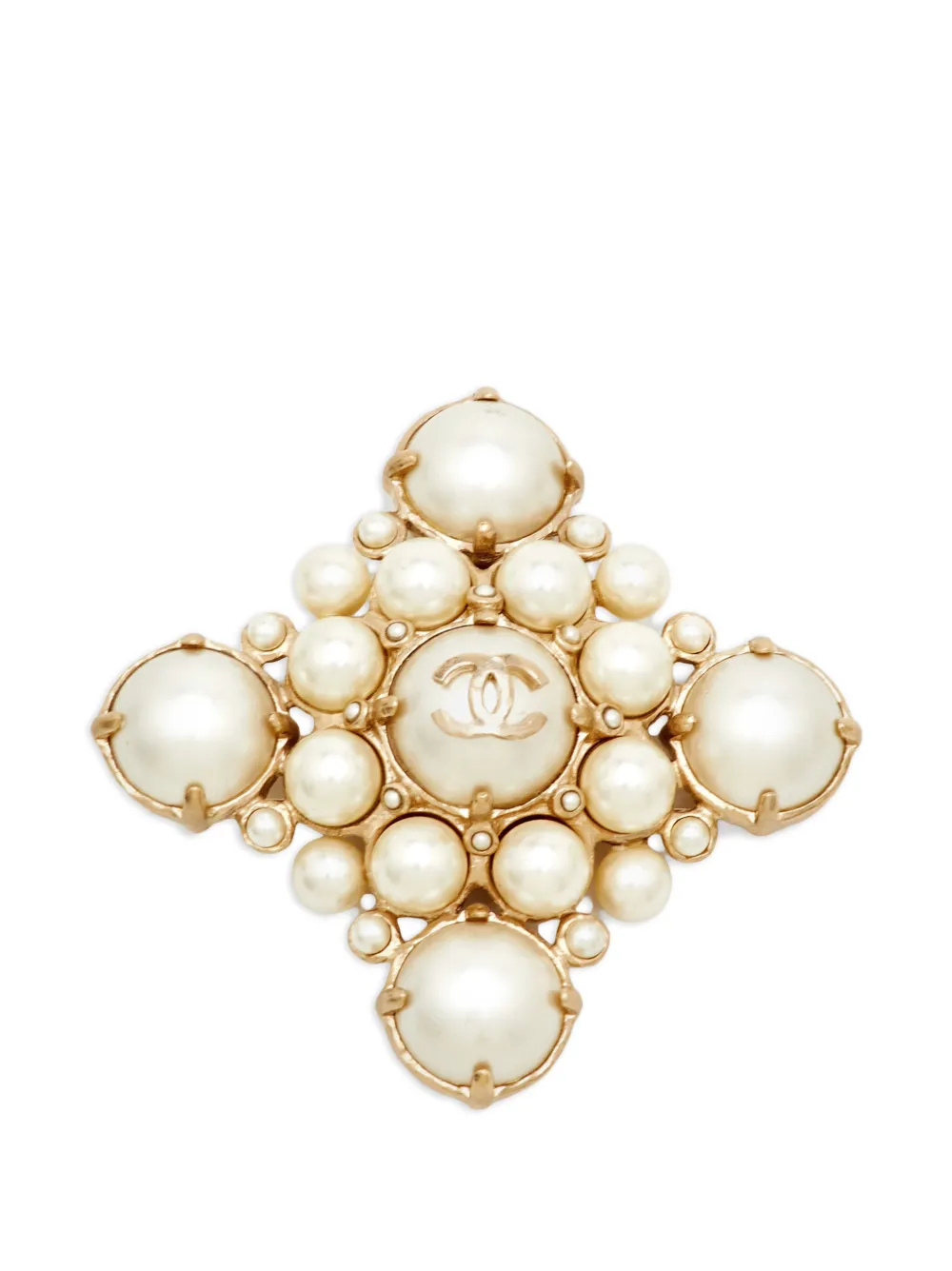 CHANEL Pre-Owned CC logo-motif faux-pearl brooch - Oro