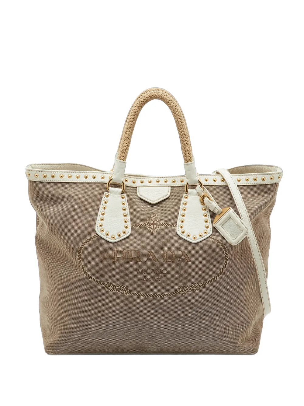 Prada Pre-Owned medium Canapa studded two-way handbag - Toni neutri