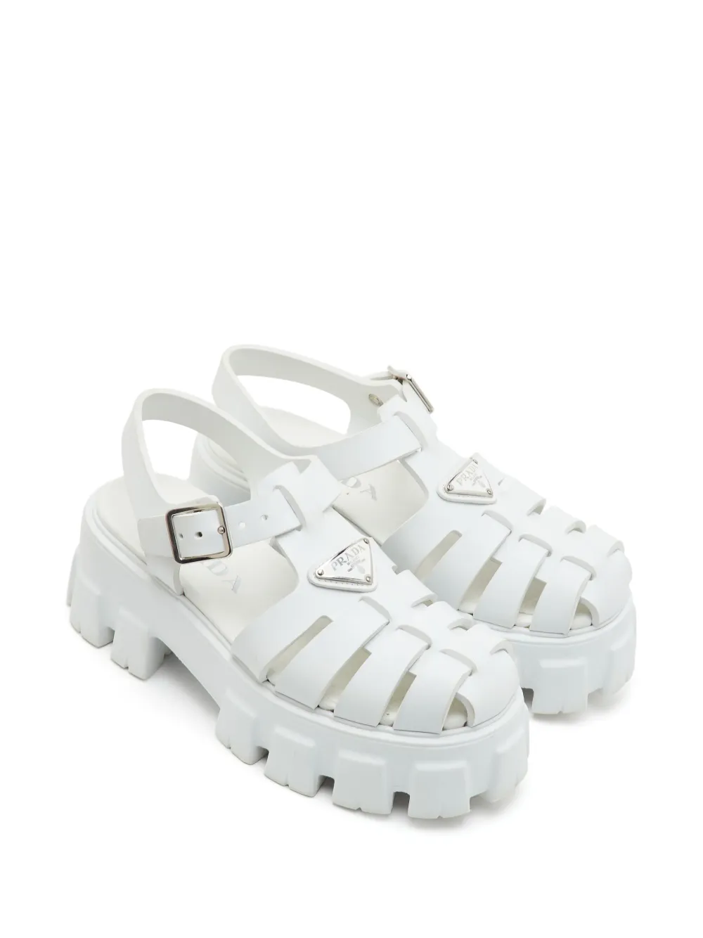 Pre-owned Prada Monolith Platform Sandals In White