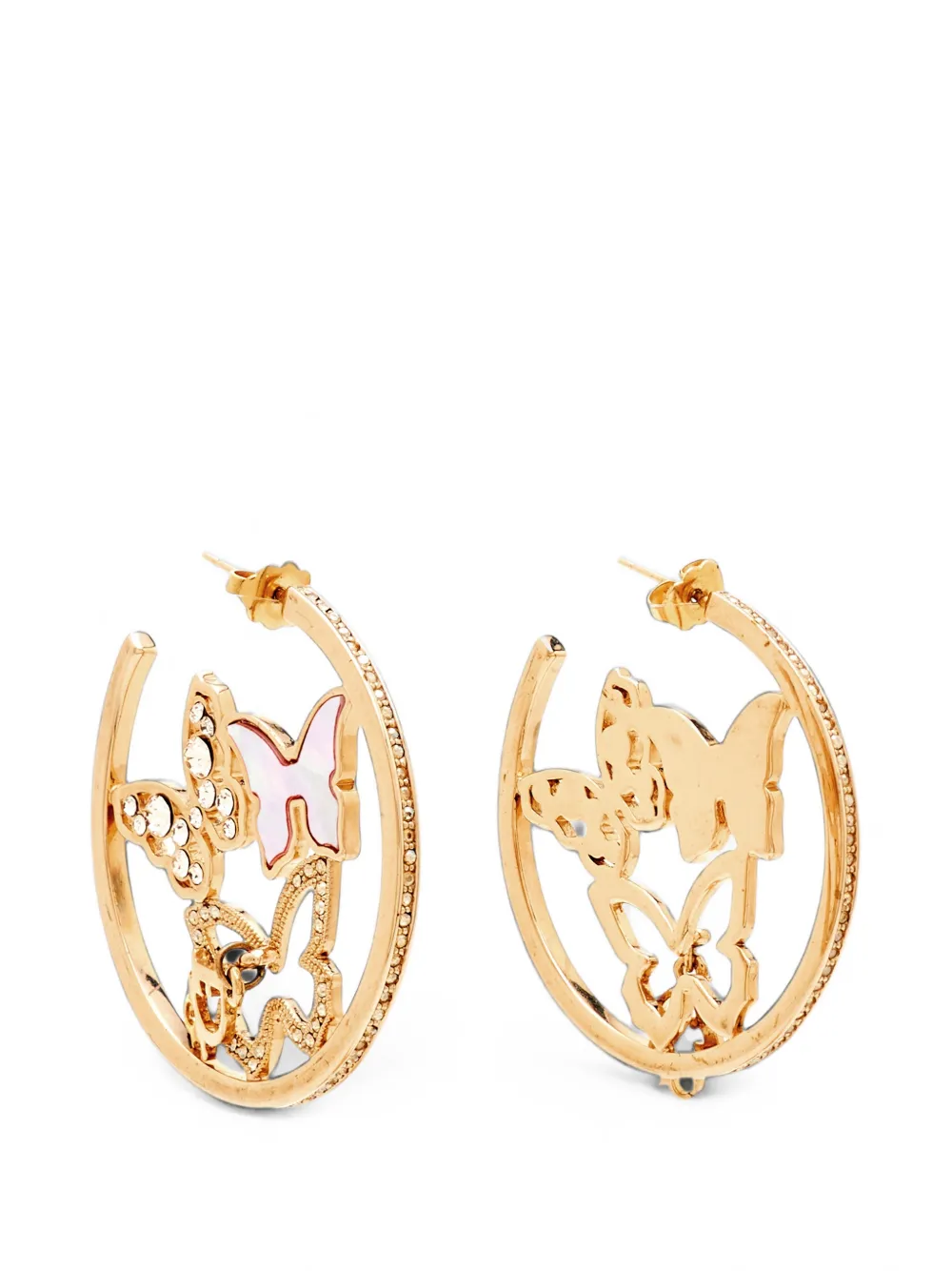 Christian Dior Pre-Owned butterfly crystal hoop earrings - Gold