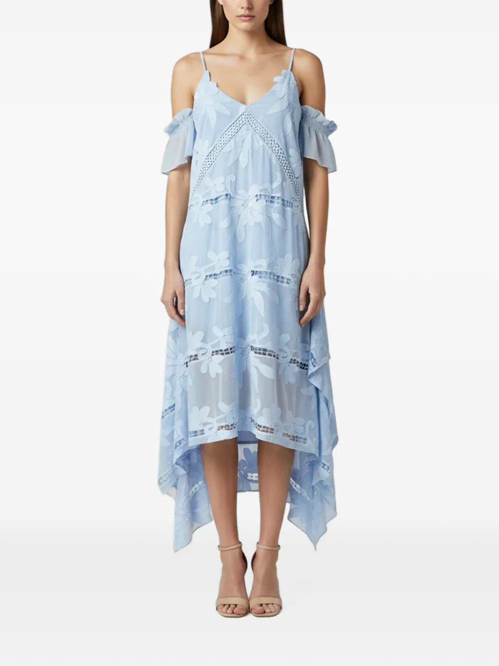 Self-Portrait midi guipure lace cold-shoulder dress - Blau