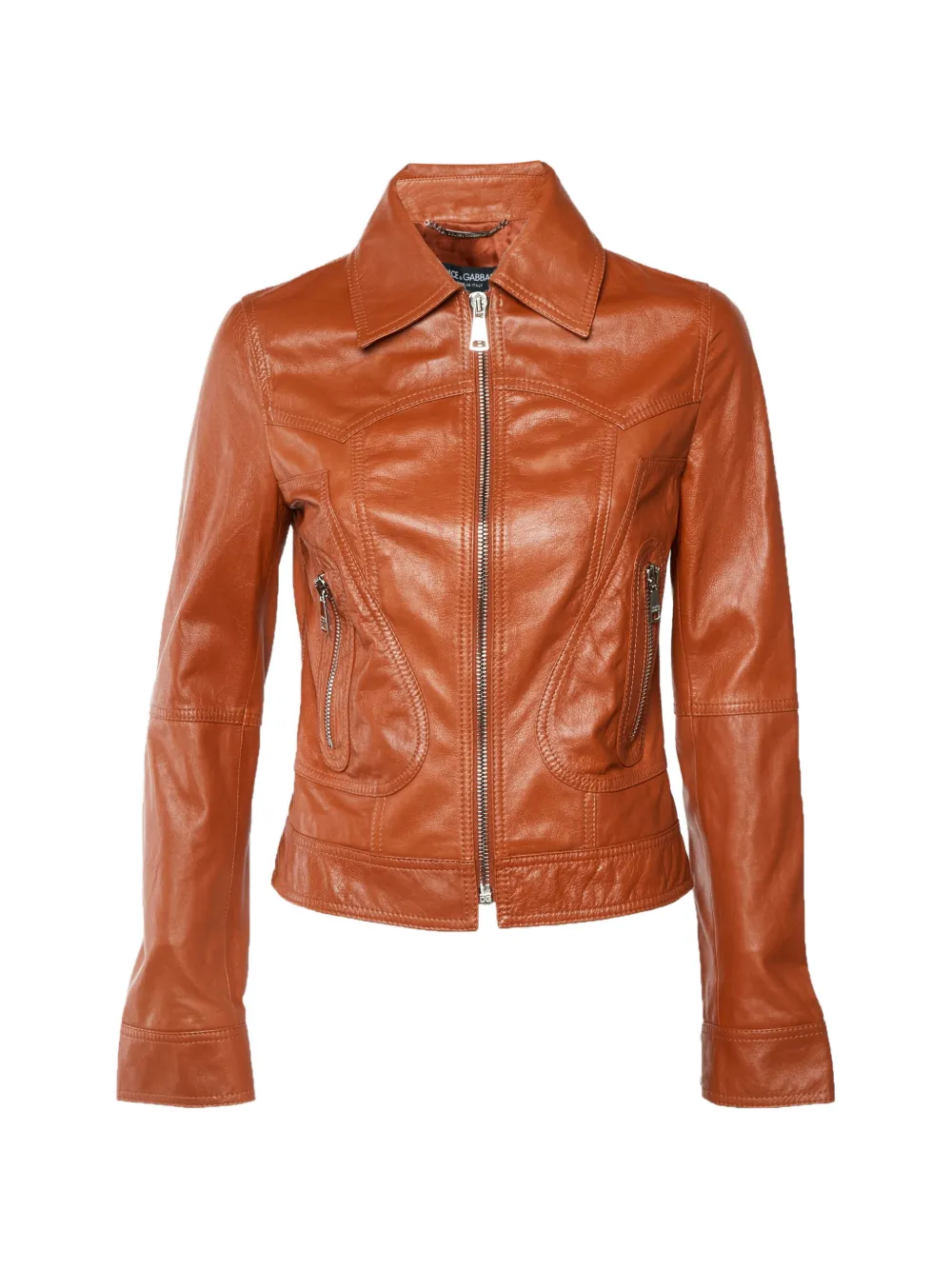 Dolce & Gabbana Pre-Owned veste en cuir à fermeture zippée - Orange Dolce & Gabbana Pre-Owned veste en cuir à fermeture zippée - Orange