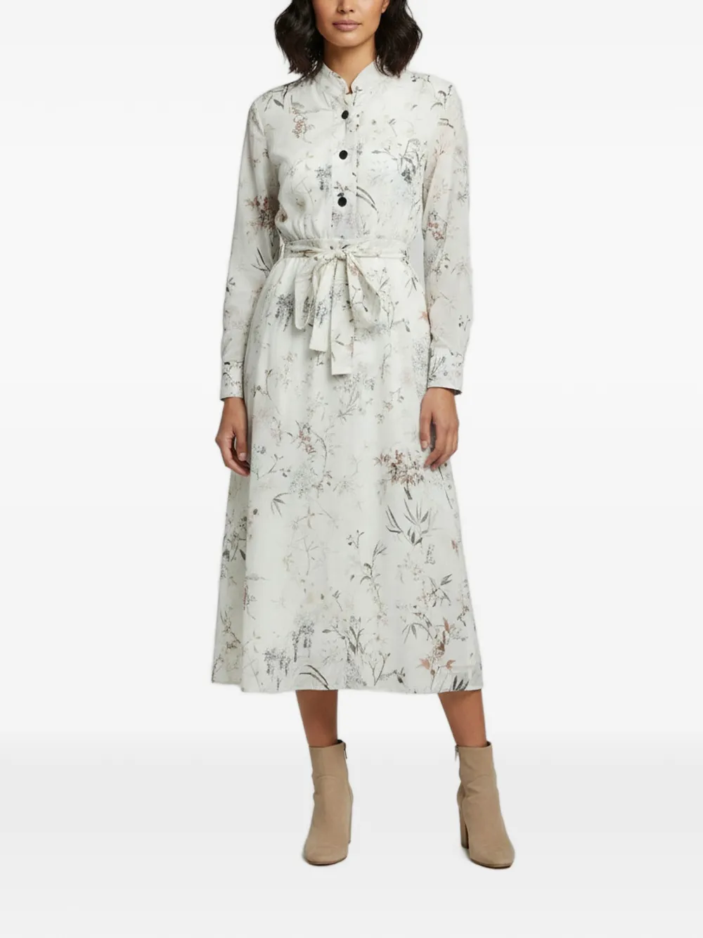 Christian Dior Pre-Owned floral-print belted midi dress - Weiß