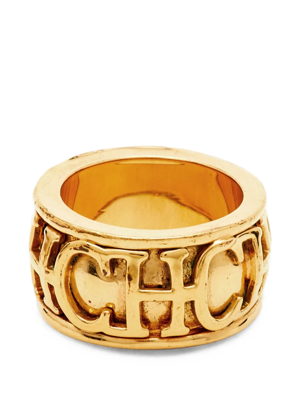 Carolina Herrera Vintage Anello a fascia con logo CH - Oro