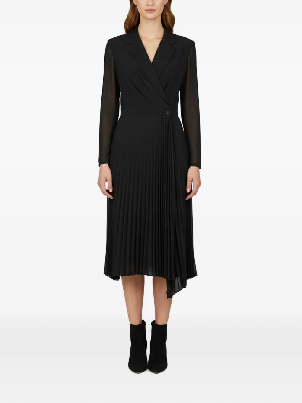 SANDRO plisse sheer pleated midi dress - Schwarz
