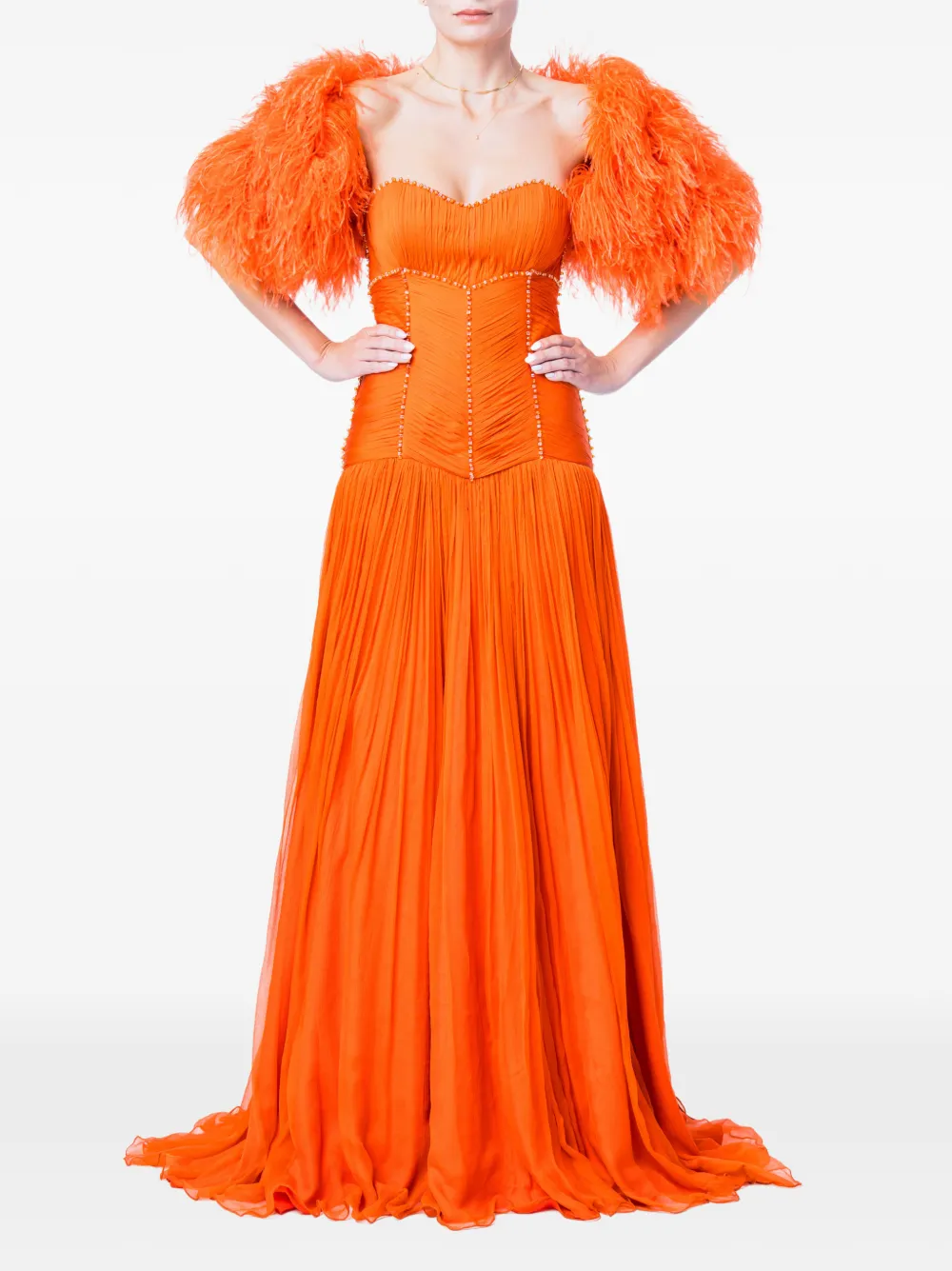 M.Marquise Aubrey feather-trim cape
