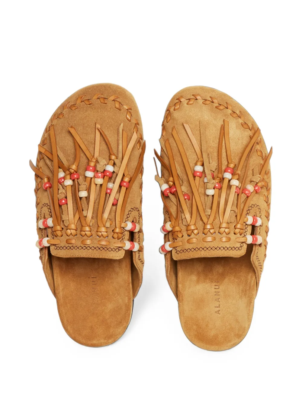 Alanui The Journey beaded fringed mules Beige