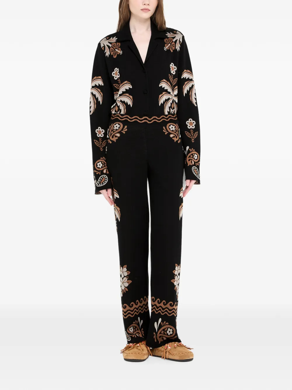 Alanui Island Roots Foulard gebreide broek met jacquard Zwart