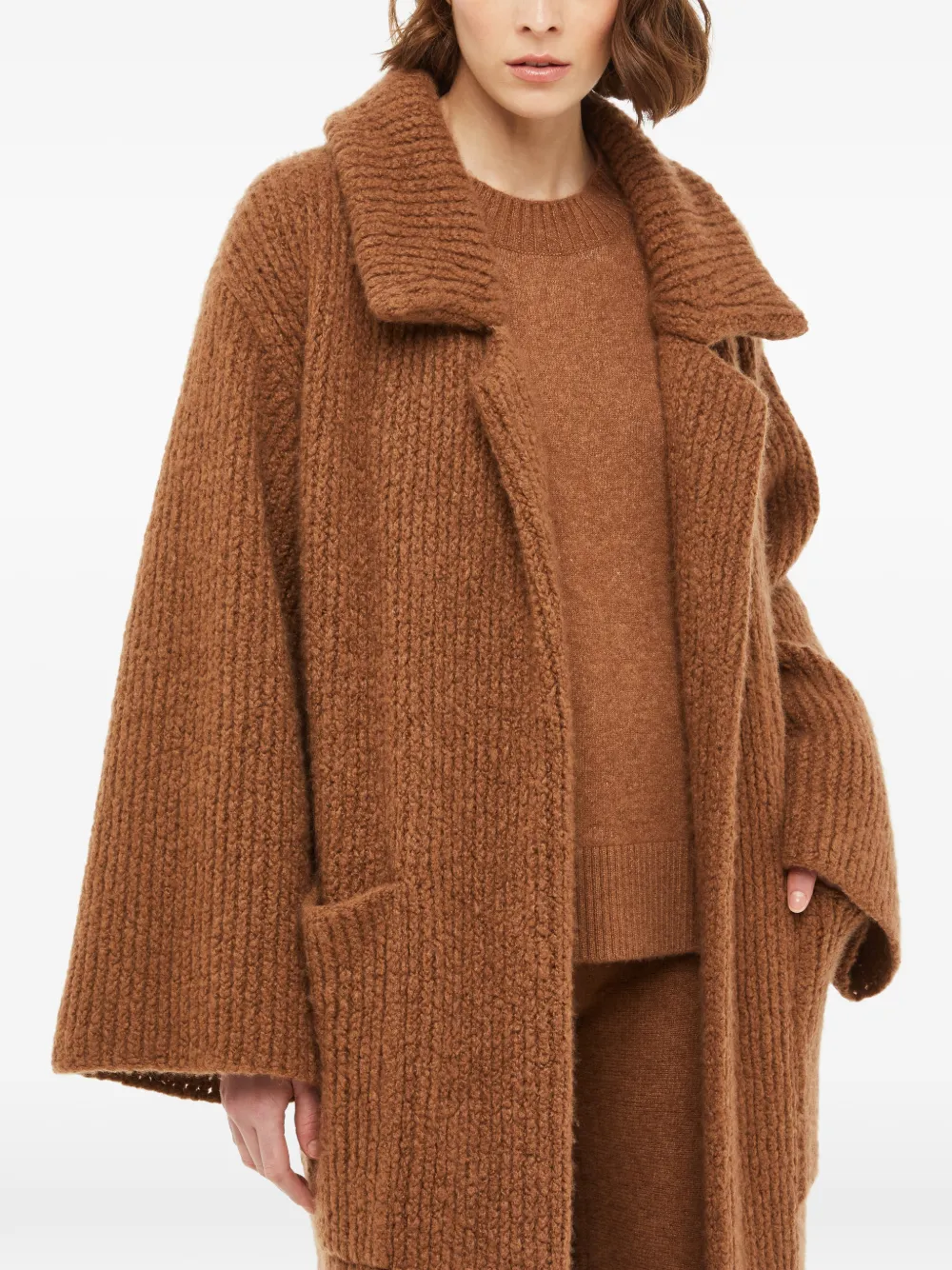 Alanui belted ribbed-knit coat Bruin