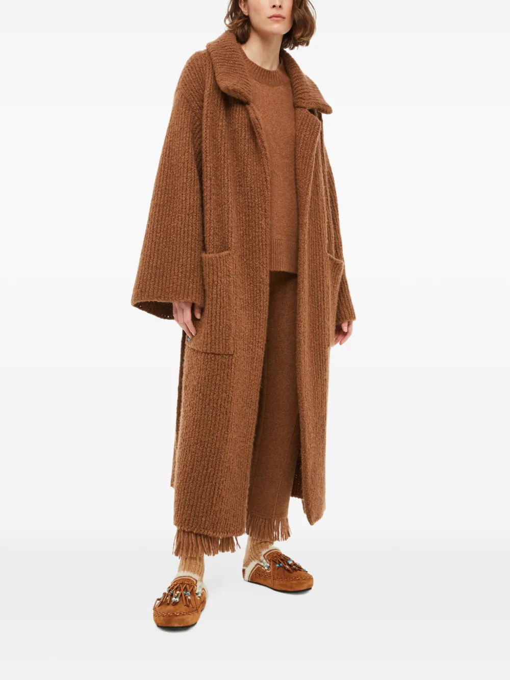 Alanui belted ribbed-knit coat Bruin
