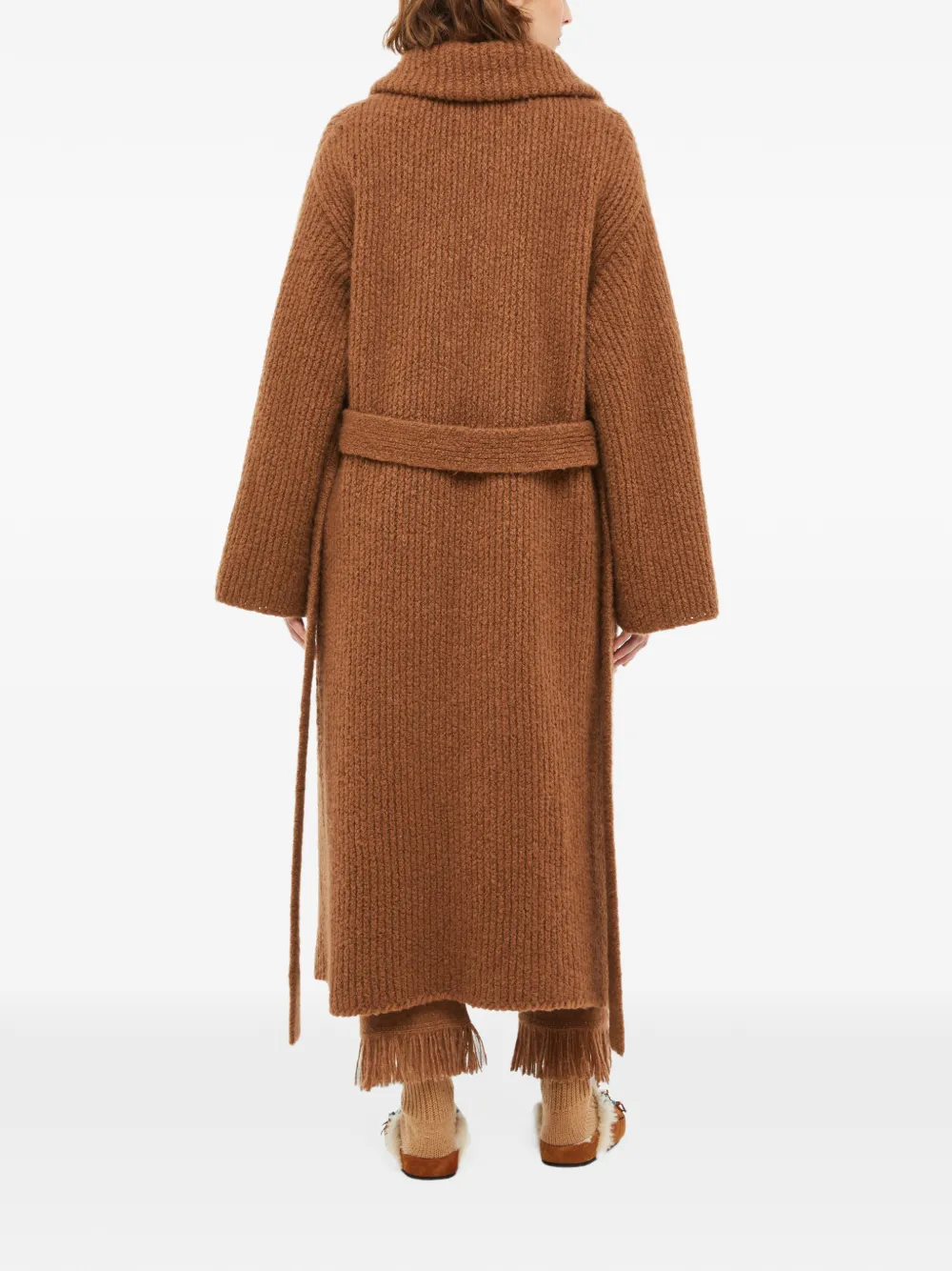Alanui belted ribbed-knit coat Bruin