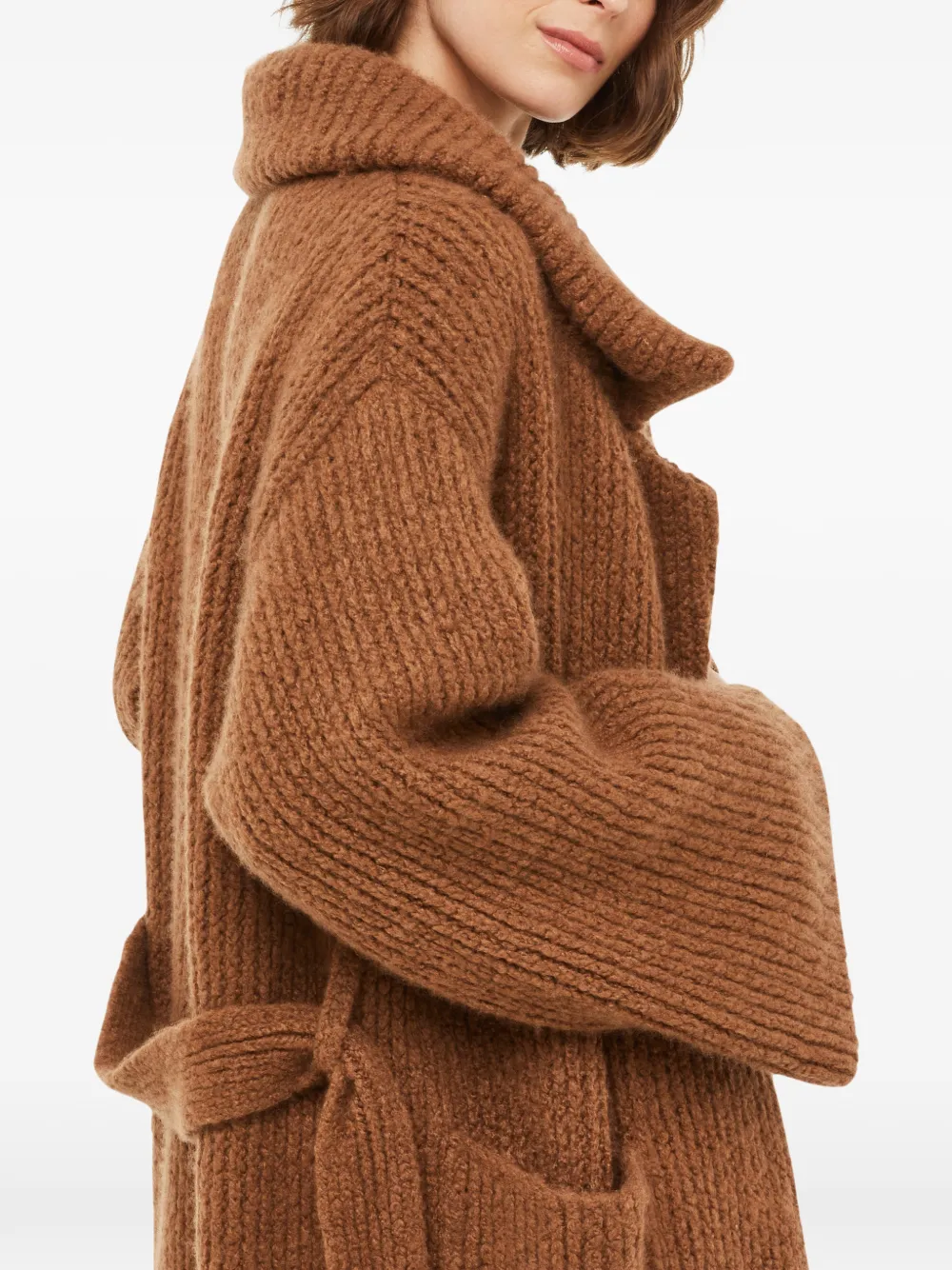 Alanui belted ribbed-knit coat Bruin
