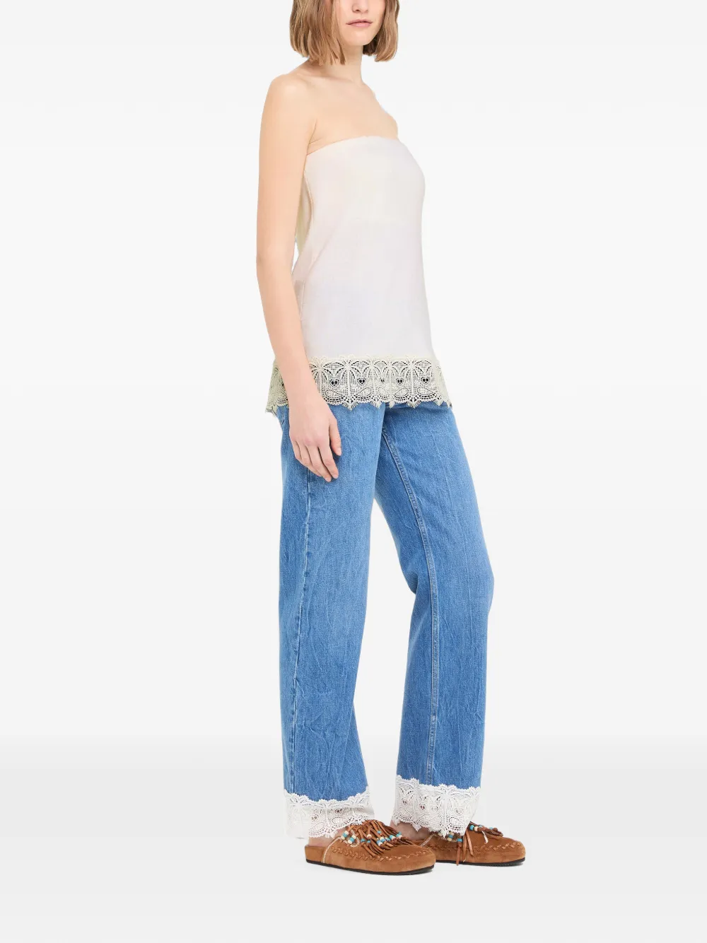 Alanui Strapless top met kanten afwerking Beige