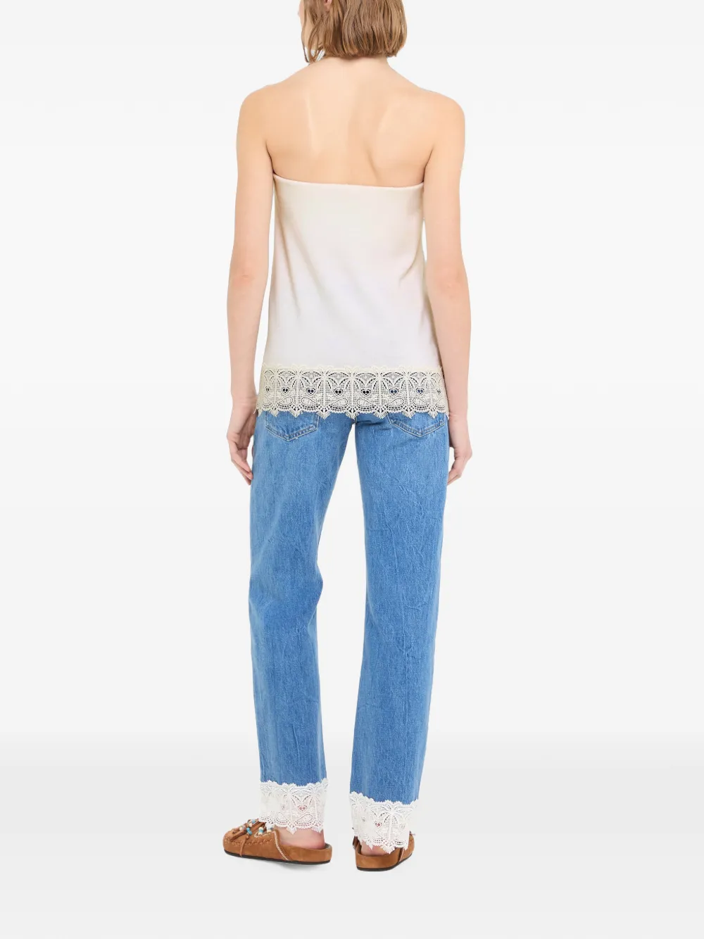Alanui Strapless top met kanten afwerking Beige