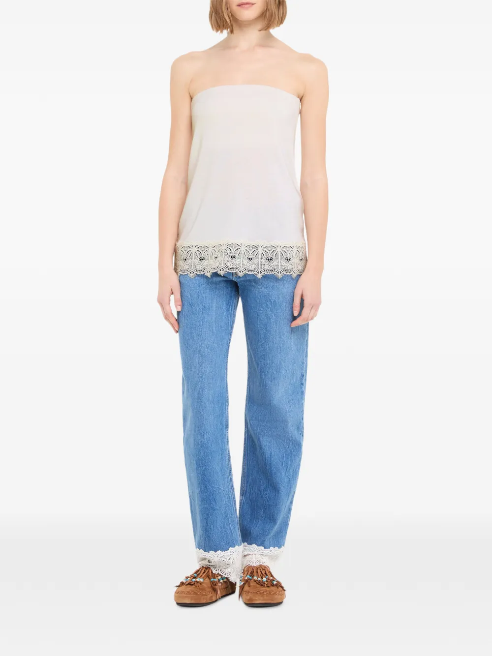 Alanui Strapless top met kanten afwerking Beige