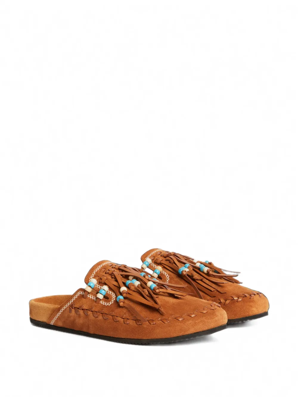 Alanui The Journey beaded fringed mules Bruin