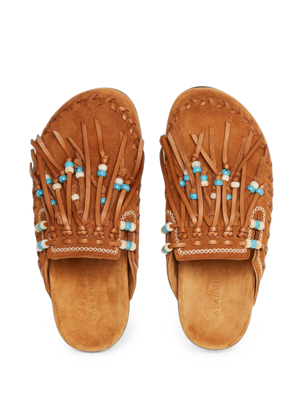 Alanui The Journey beaded fringed mules Bruin
