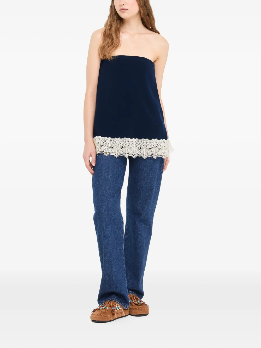 Alanui Strapless top met kanten afwerking Blauw