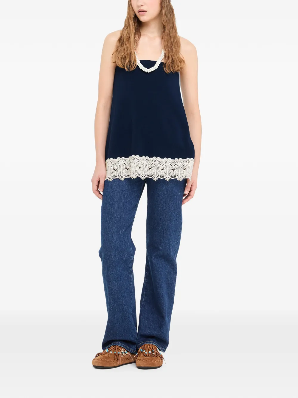 Alanui Strapless top met kanten afwerking Blauw