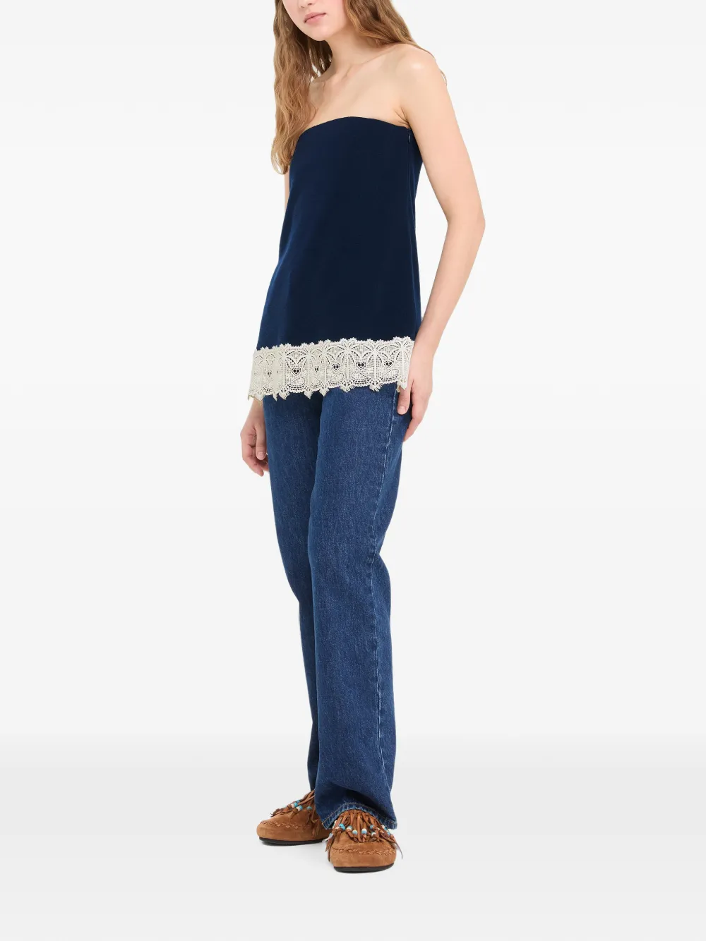 Alanui Strapless top met kanten afwerking Blauw