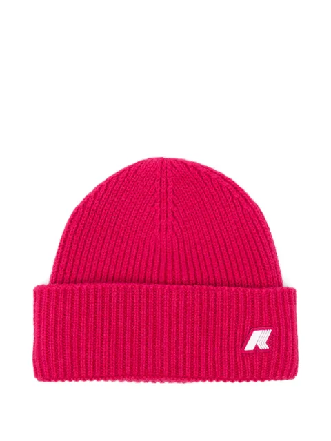 K Way Kids ribbed-knit logo-patch beanie hat