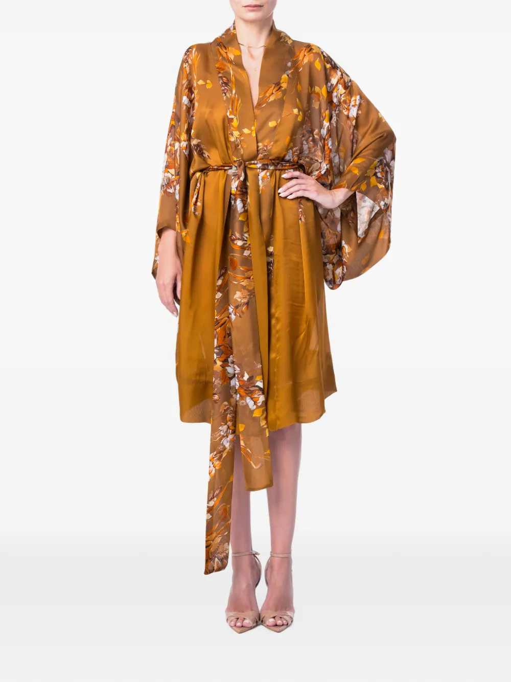M.Marquise floral-print silk midi dress - Braun