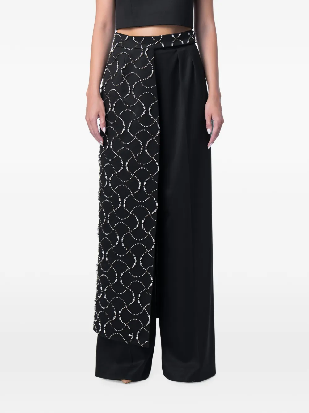 M.Marquise Meda crystal-embellished wool maxi overskirt - Schwarz