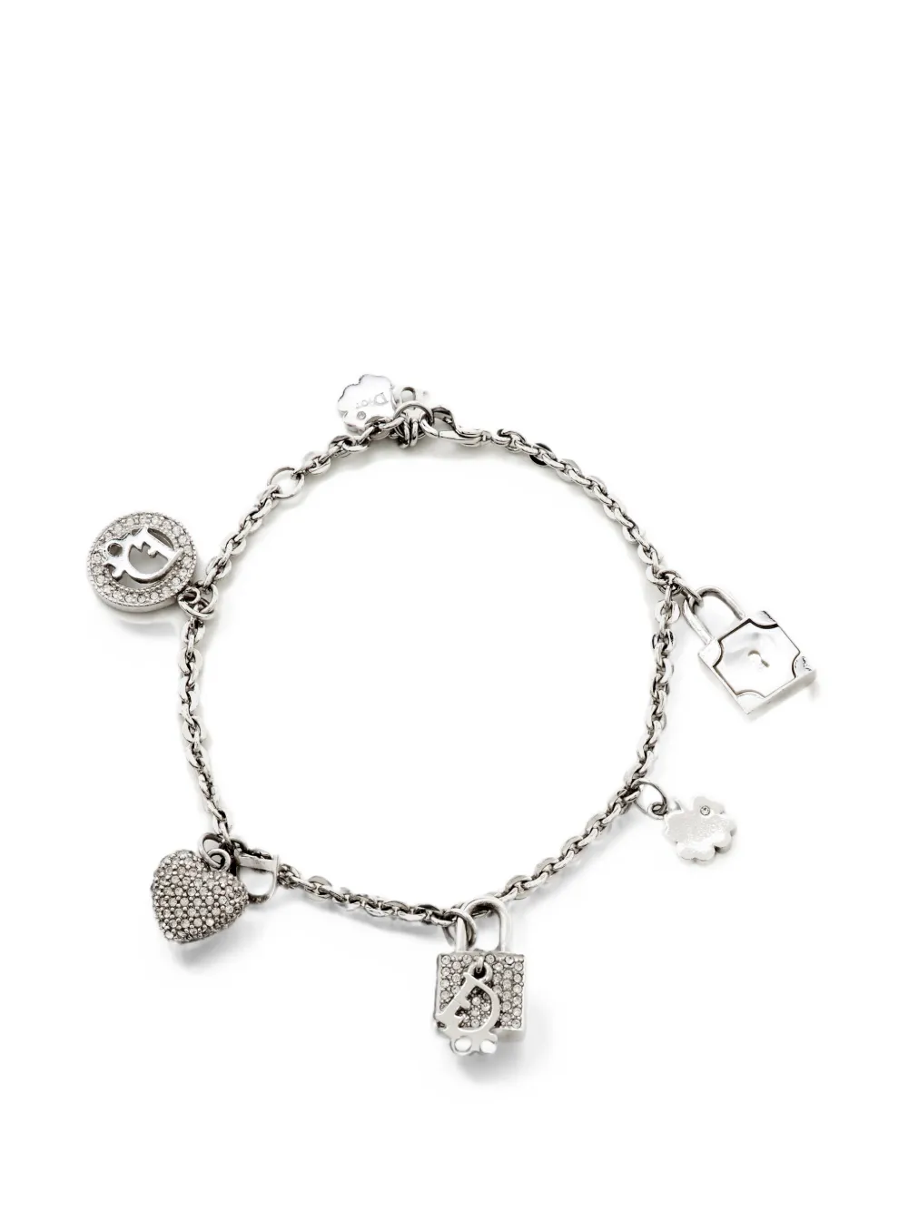 Christian Dior Pre-Owned padlock heart charms bracelet - Argento
