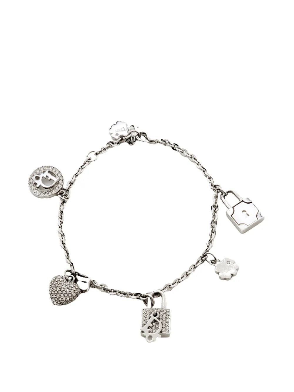 Christian Dior Pre-Owned padlock heart charms bracelet - Argento