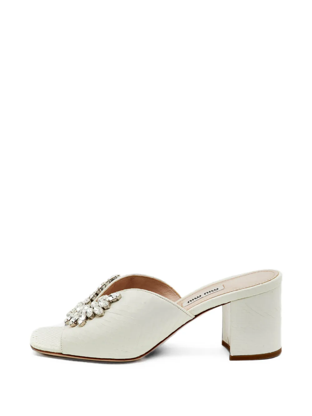 Miu Miu Pre-Owned Kristallverzierte Sandalen in Schlangenleder-Optik - Weiß