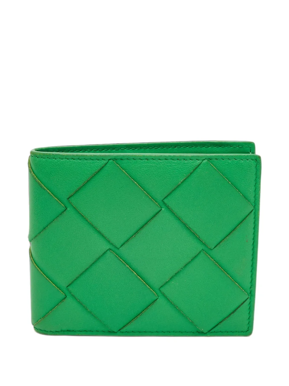 Pre-owned Bottega Veneta Intrecciato Bifold Wallet In Green