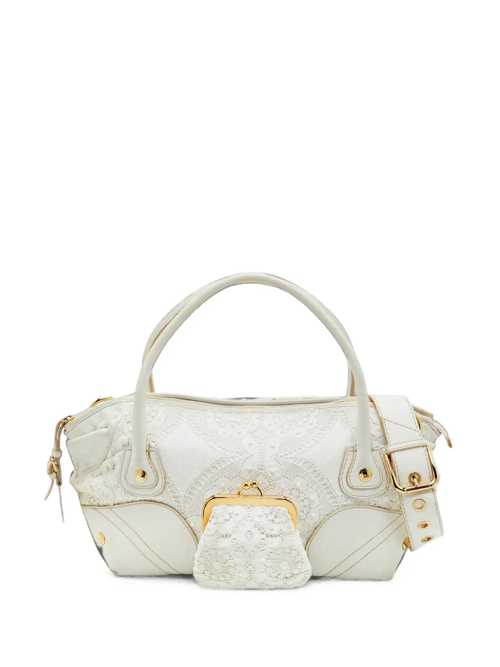 Dolce & Gabbana Pre-Owned lace leather tote bag - White