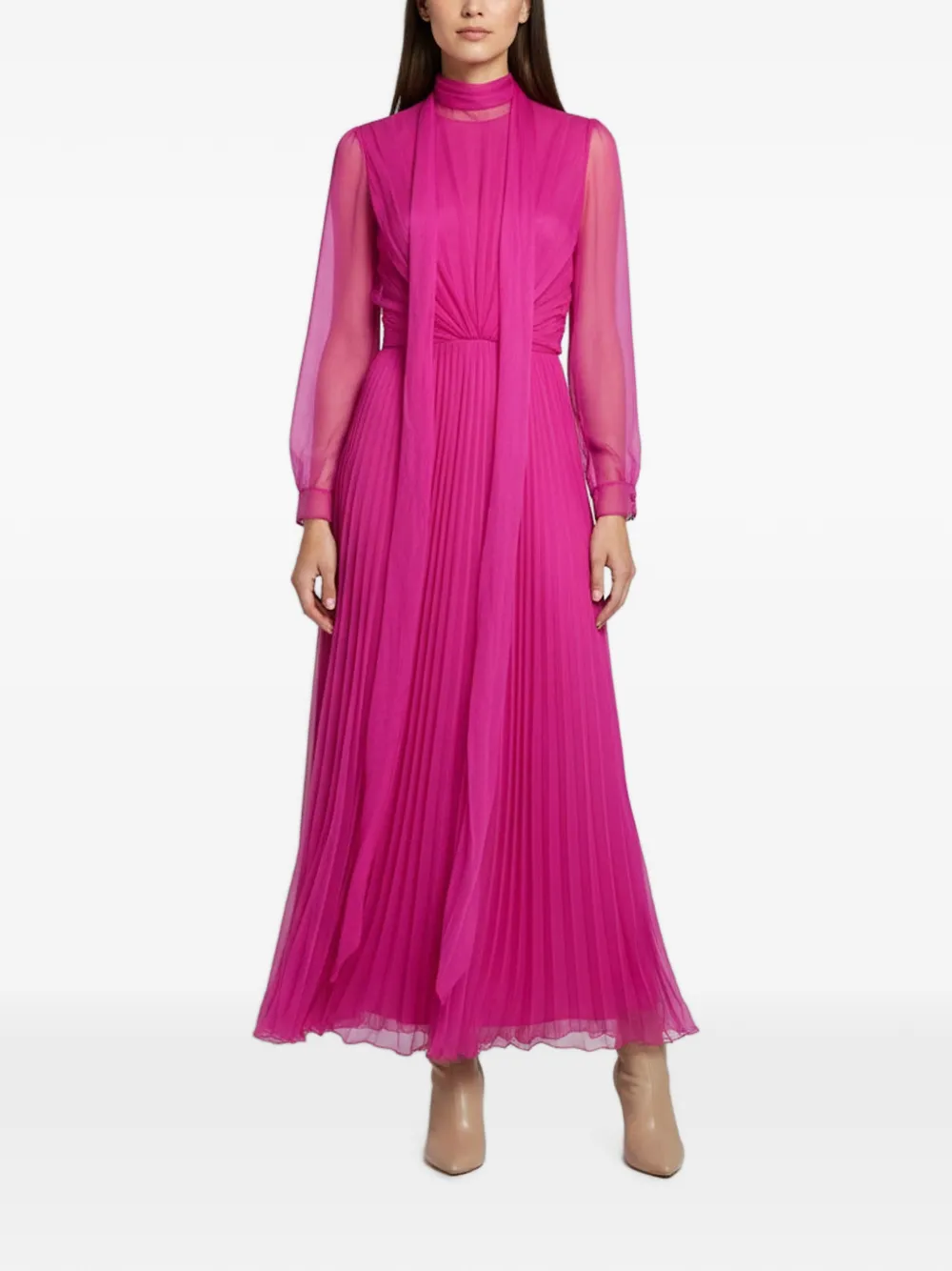 Christian Dior Pre-Owned pleated tie-neck gown maxi dress - Rosa