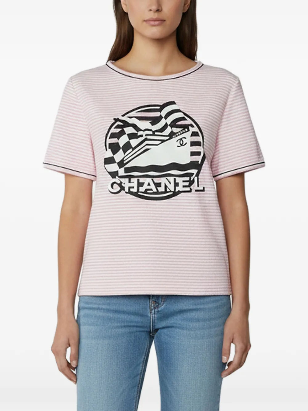 CHANEL Pre-Owned La Pausa striped T-shirt - Bianco